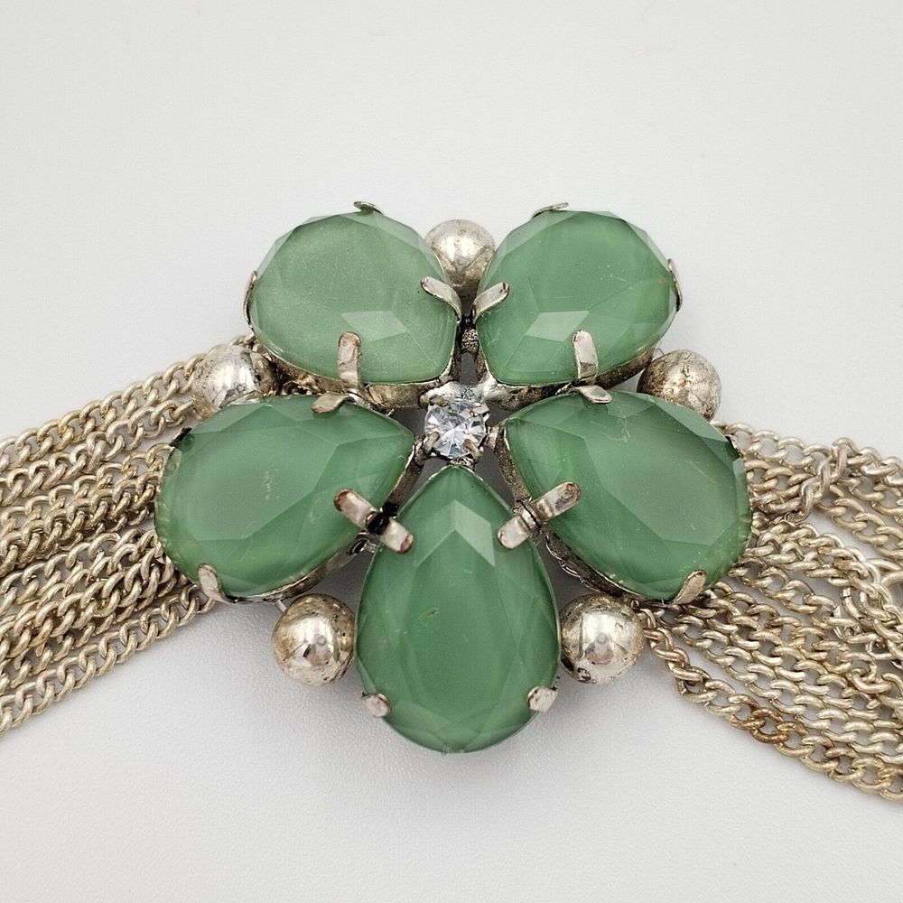 Vintage Floral Green Chunky Statement Necklace 18 Inches Long